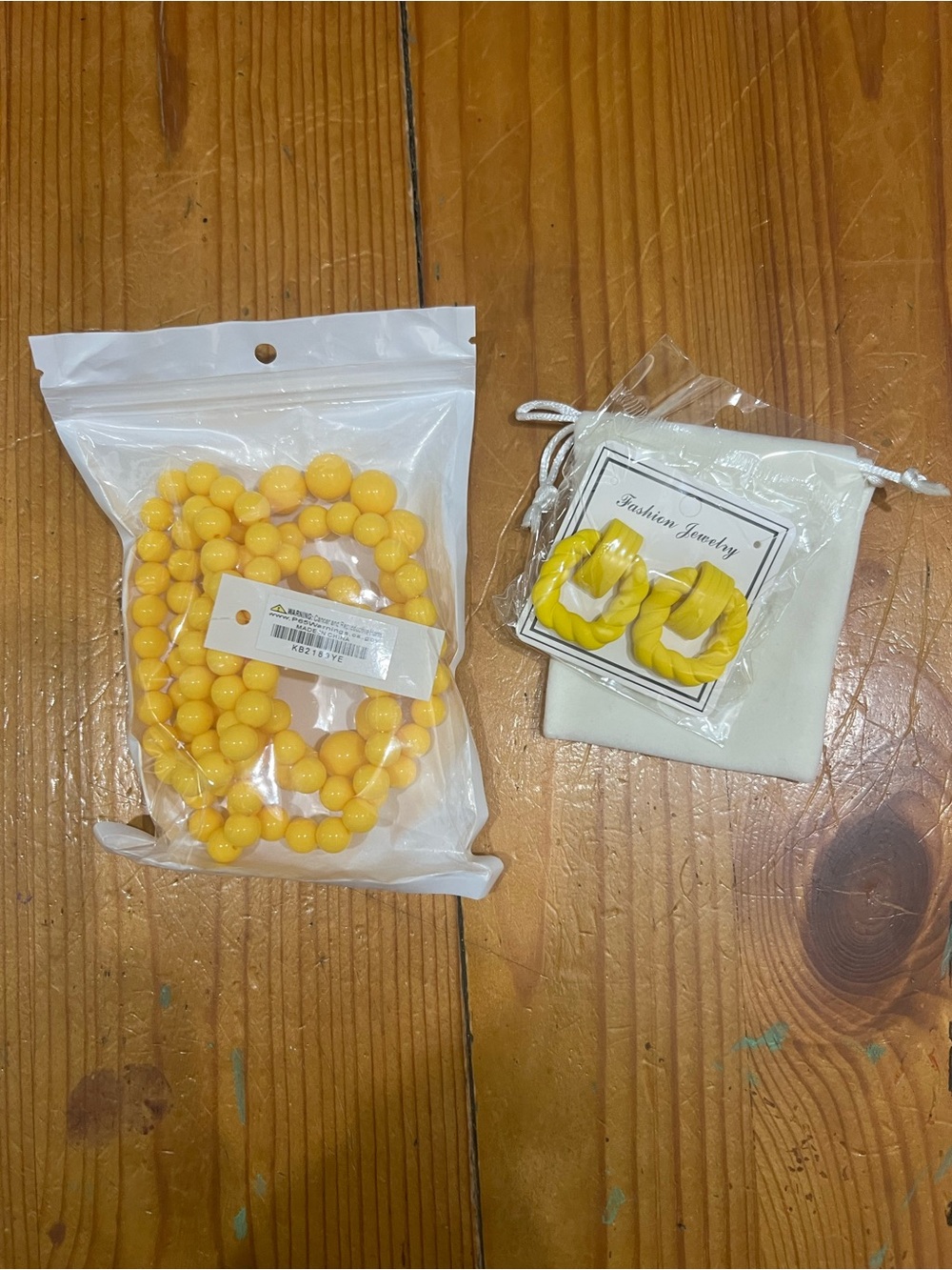 Yellow Beaded Necklace and Hoop Earrings Set